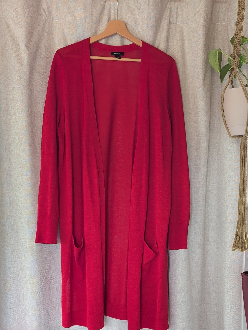 Halogen Red Open-Front Long Cardigan with Pockets